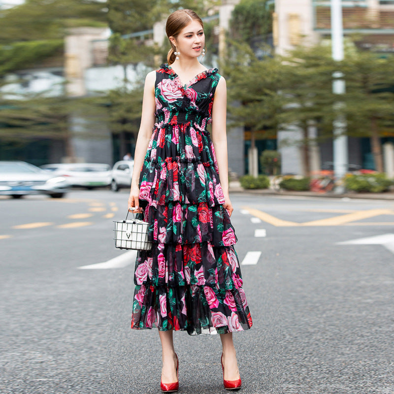 Rose print princess dress