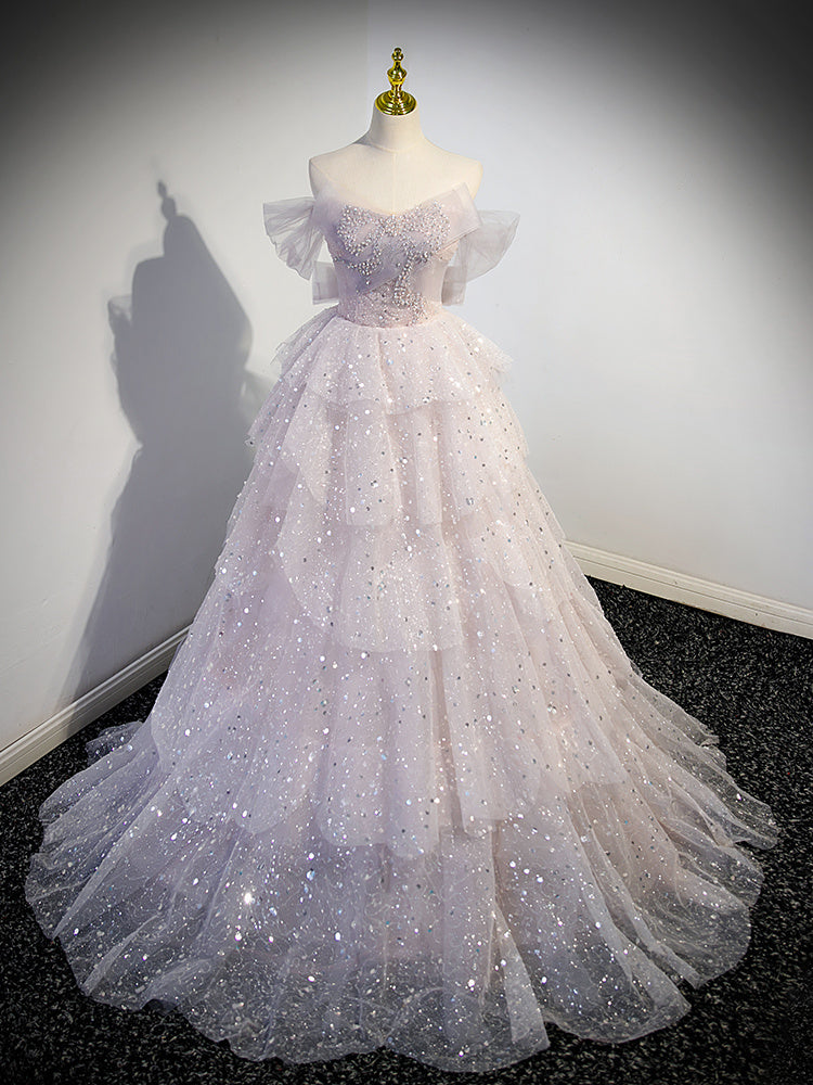 Off-the-shoulder Gown Female Host Singing Costume