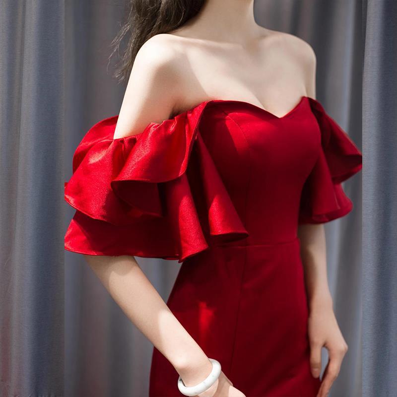 Off-shoulder Simple Graceful Waist Fishtail Gown