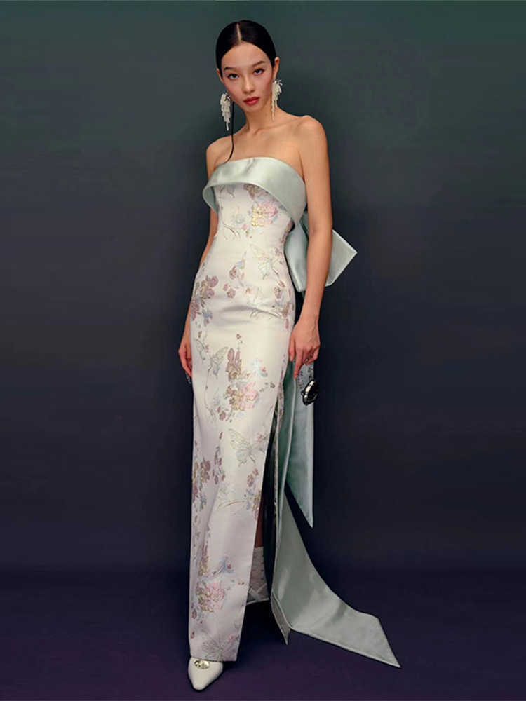 Chinese Style Morning Gowns Female Cheongsam Tube Top Toast Dress Bridal Gown