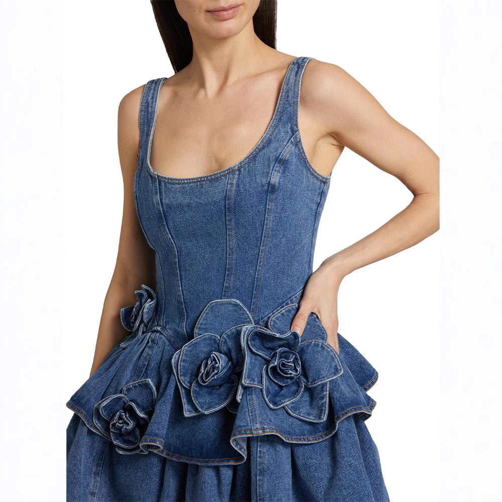 Flower Double Layer Slimming A- Line Slip Dress Short Skirt For Women