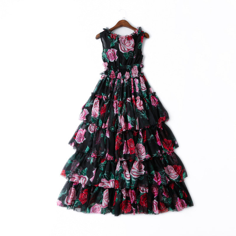 Rose print princess dress