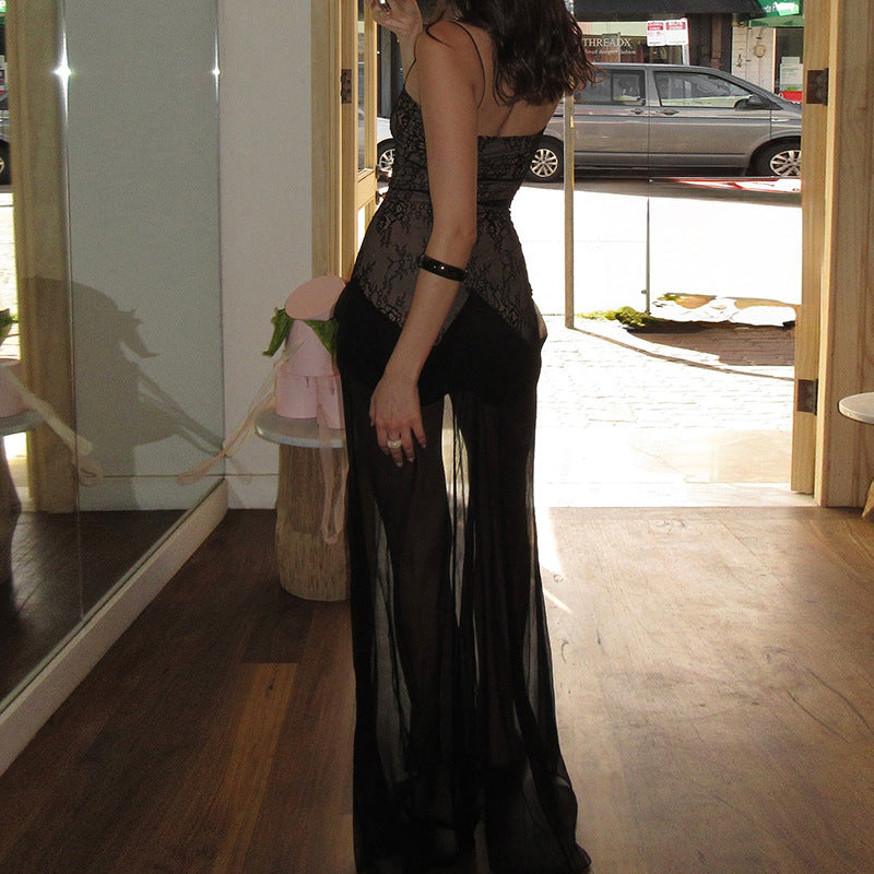 European And American Strap Tube Top Lace Sexy Long Dress