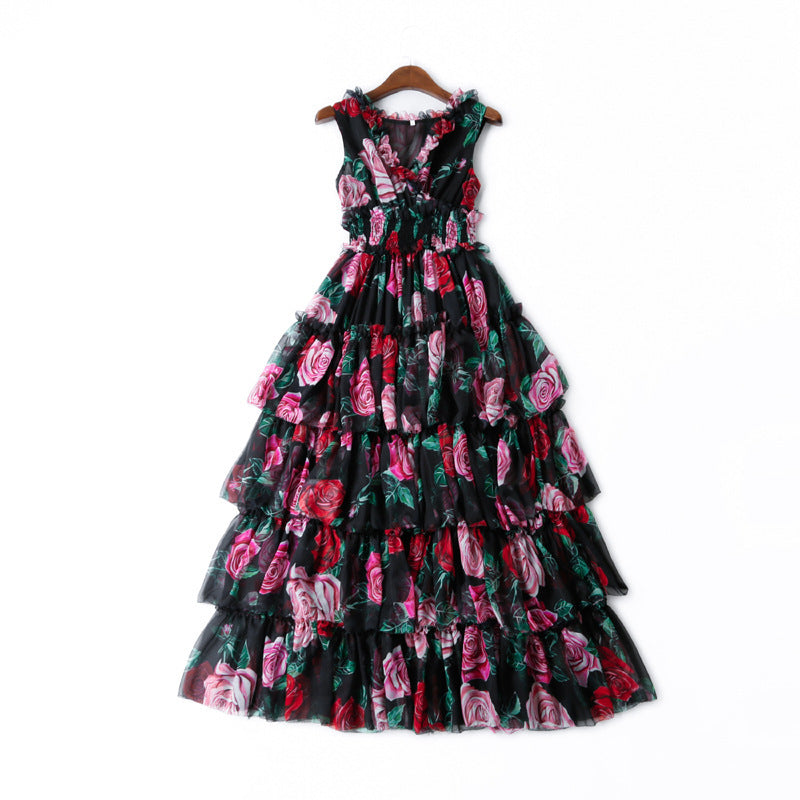 Rose print princess dress