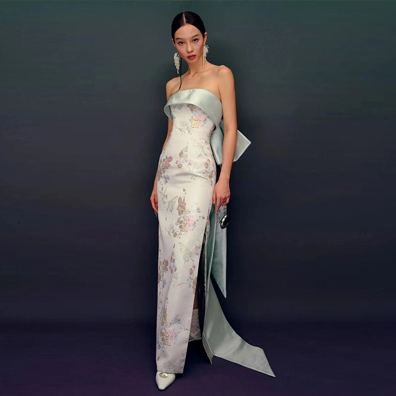 Chinese Style Morning Gowns Female Cheongsam Tube Top Toast Dress Bridal Gown