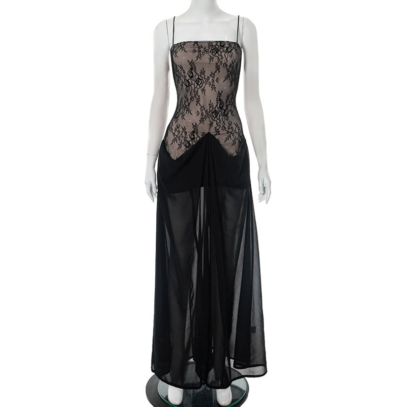 European And American Strap Tube Top Lace Sexy Long Dress