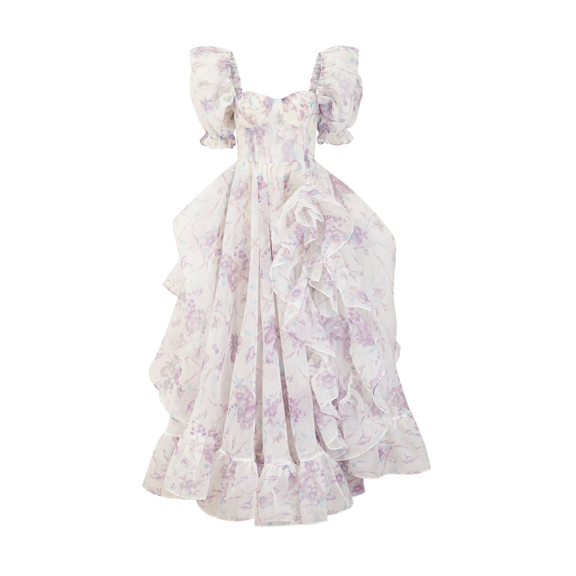 Long Puff Sleeve Princess Gown Dress Sweet Girl Waist-tight