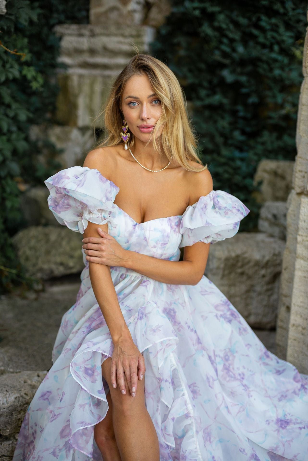 Long Puff Sleeve Princess Gown Dress Sweet Girl Waist-tight