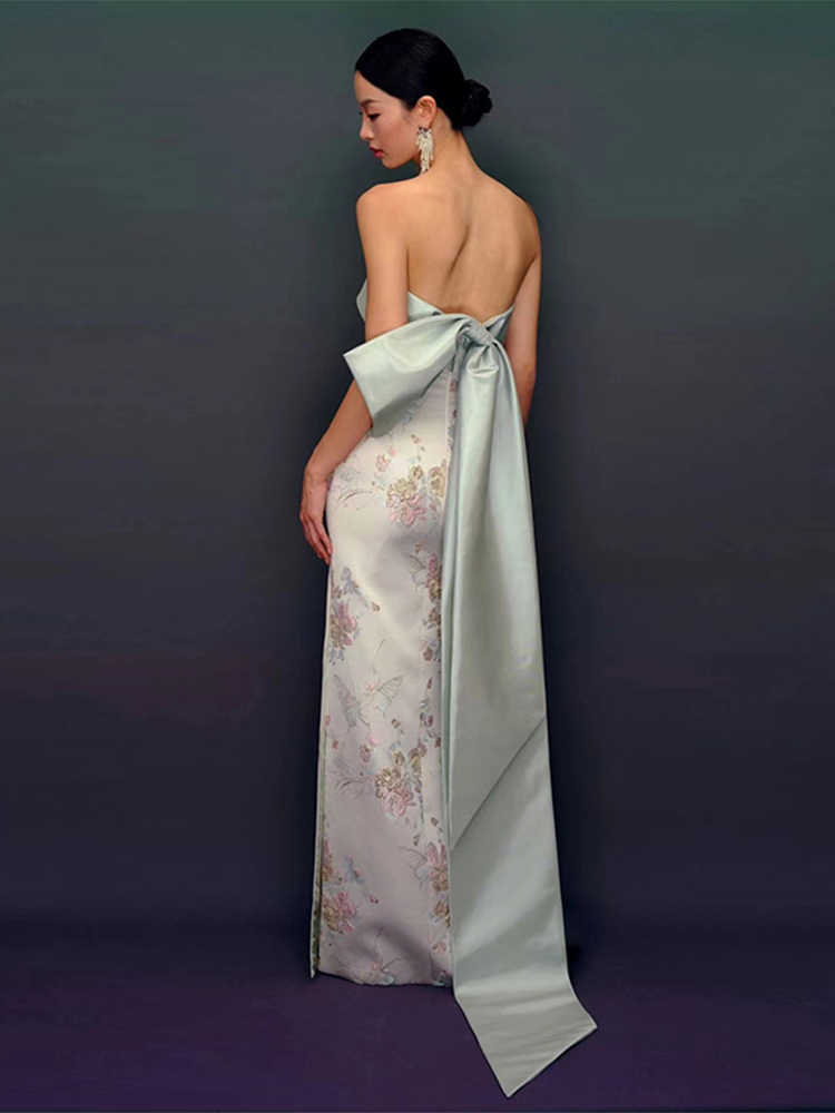 Chinese Style Morning Gowns Female Cheongsam Tube Top Toast Dress Bridal Gown