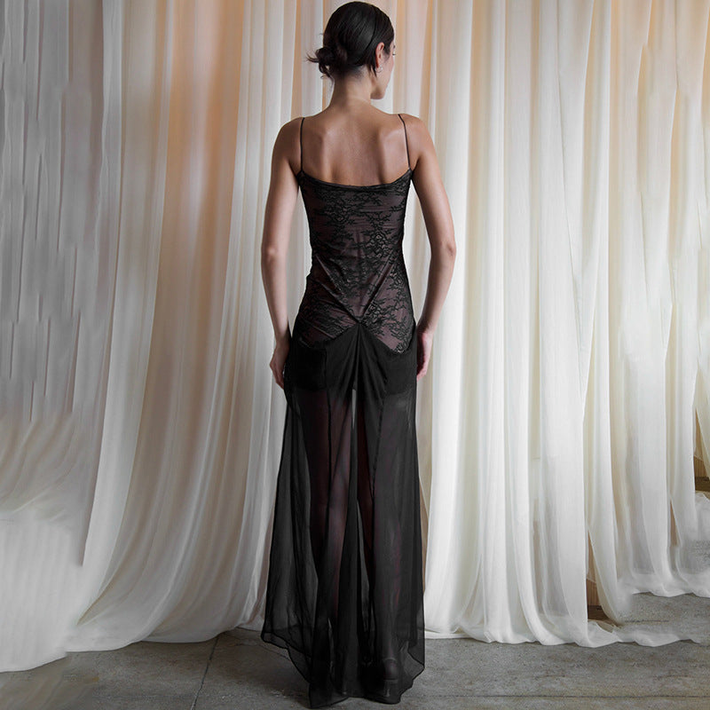 European And American Strap Tube Top Lace Sexy Long Dress