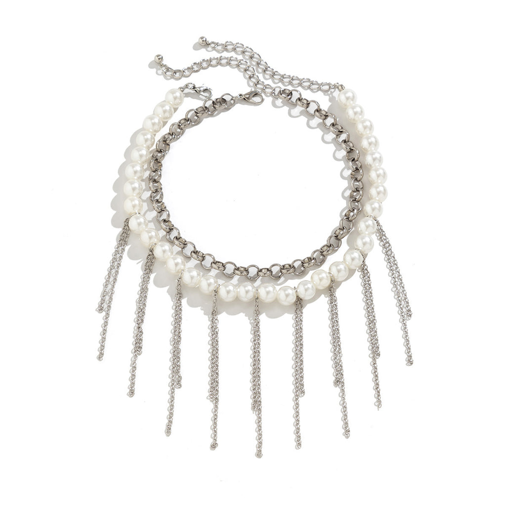 Pearl Tassel Fun Design Double-layer Retro Necklace Women's Accessories