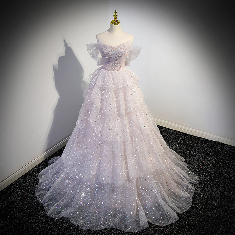Off-the-shoulder Gown Female Host Singing Costume