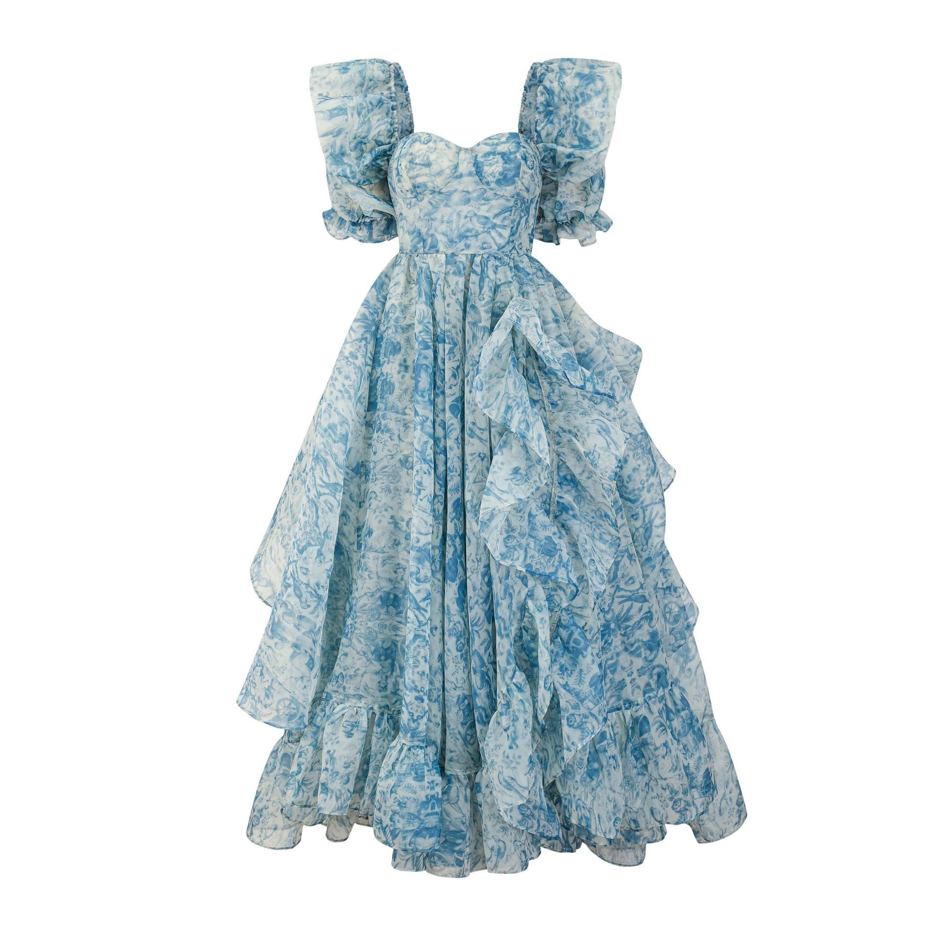 Long Puff Sleeve Princess Gown Dress Sweet Girl Waist-tight